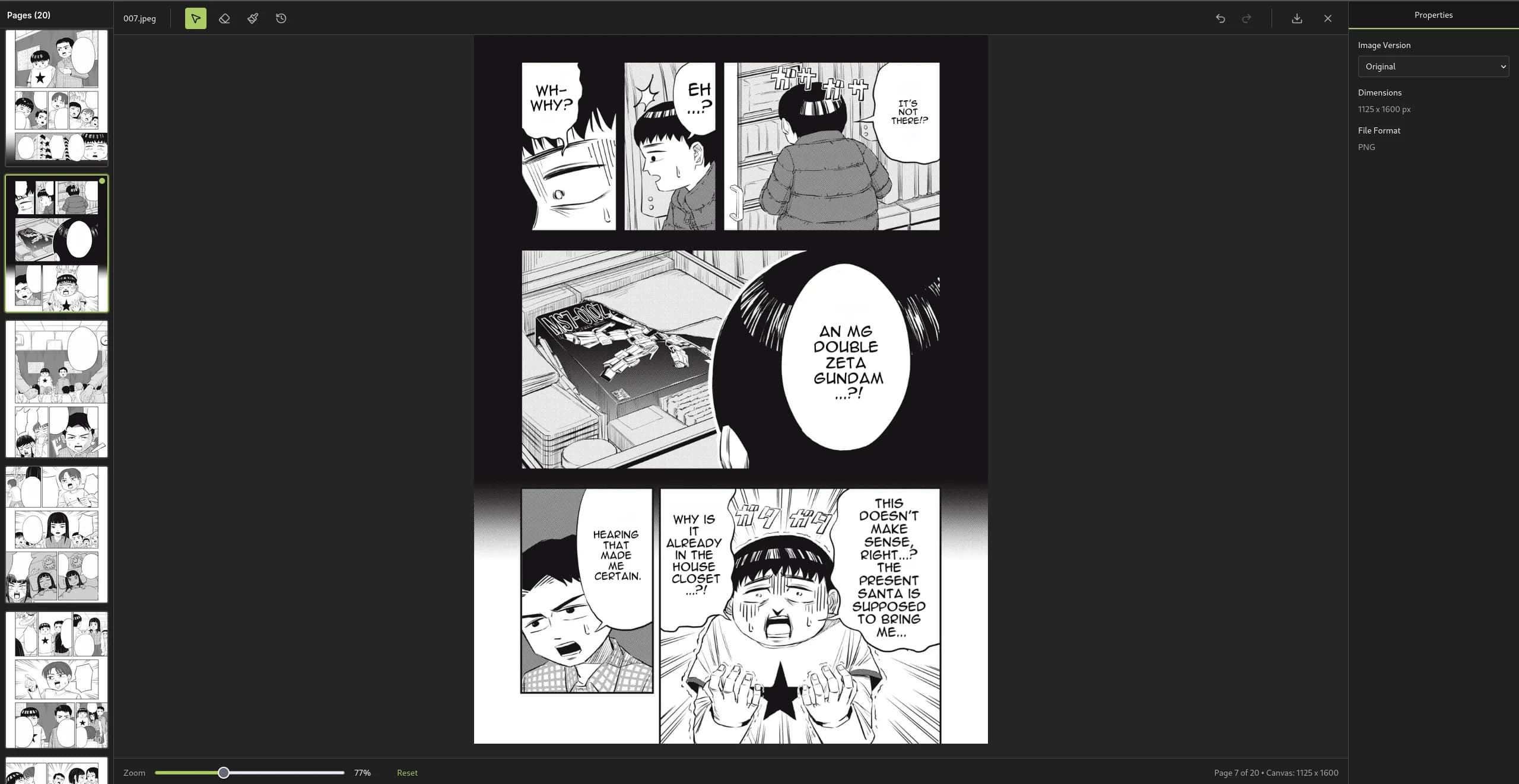 Tenjin translate page showing completed manga translation results